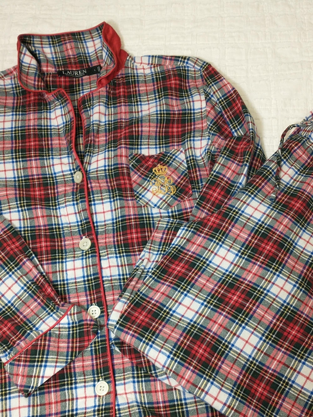 Ralph Lauren Plaid Christmas Holiday Sleep Set, Size L, Red/Green, Pajamas, Prep